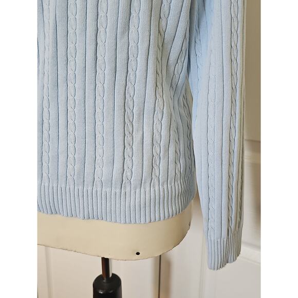 IZOD Cable Knit 100% Cotton Crewneck Sweater Light Blue Womens Large Long Sleeve - Picture 8 of 13